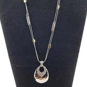 Double Strand Silver Tone Chains with Hammered Pendant
